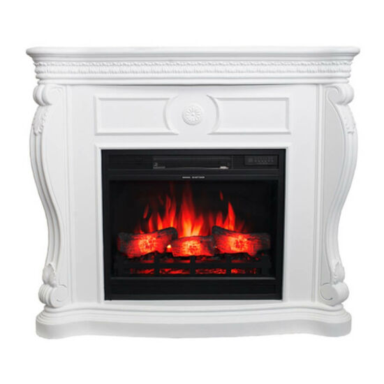Electric fireplace surrounds LEXIN white + electric fireplace LEMONT 60 3D